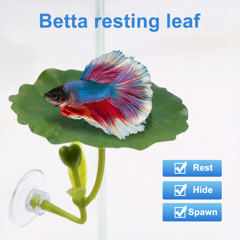 Planted Aquarium Betta - 1 個のグリーンリーフハンモック、ベタ魚用ストレス軽減水族館に安全な装飾、水槽用吸盤付き、偽植物装飾