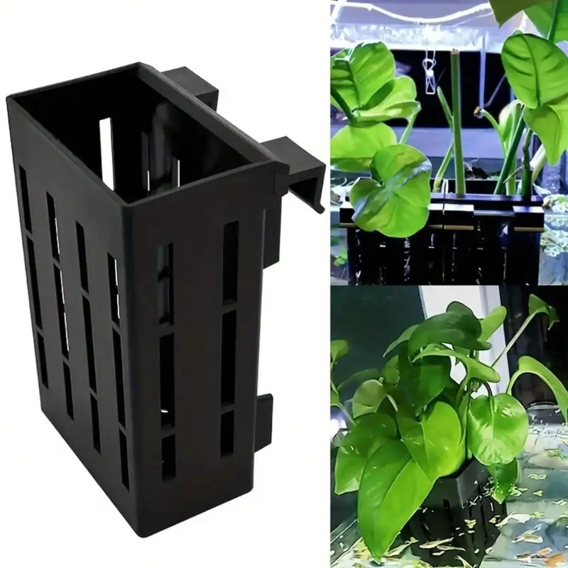 Aquarium Plant Nursery - 水槽用植物ホルダー ブラックプラスチックバスケット クリップ付き 魚タンク水生植物固定用 安定設置