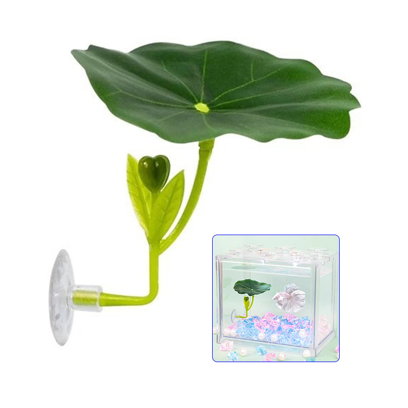 Planted Aquarium Betta - 1 個のグリーンリーフハンモック、ベタ魚用ストレス軽減水族館に安全な装飾、吸盤付き、水槽用フェイク植物装飾