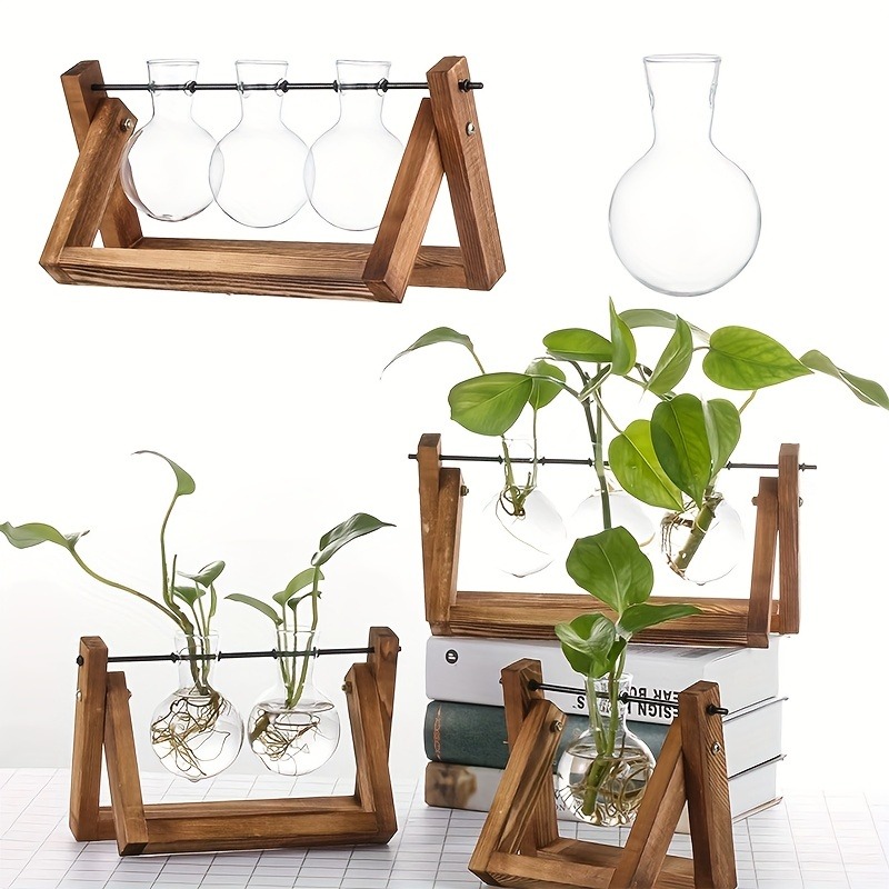 Tissue Culture Plant - 卓上ガラスプランター繁殖ステーション、植物用木製ラックテラリウムの水耕植物花瓶、家の装飾、部屋の装飾