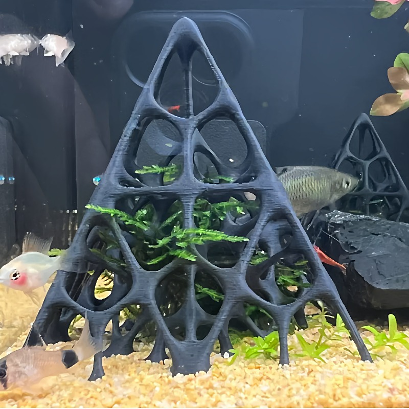Aquarium Plant Grass - 3Dプリントされたピラミッド型の魚とエビの隠れ家、水槽の装飾、水草の植え付け、爬虫類の飾り物