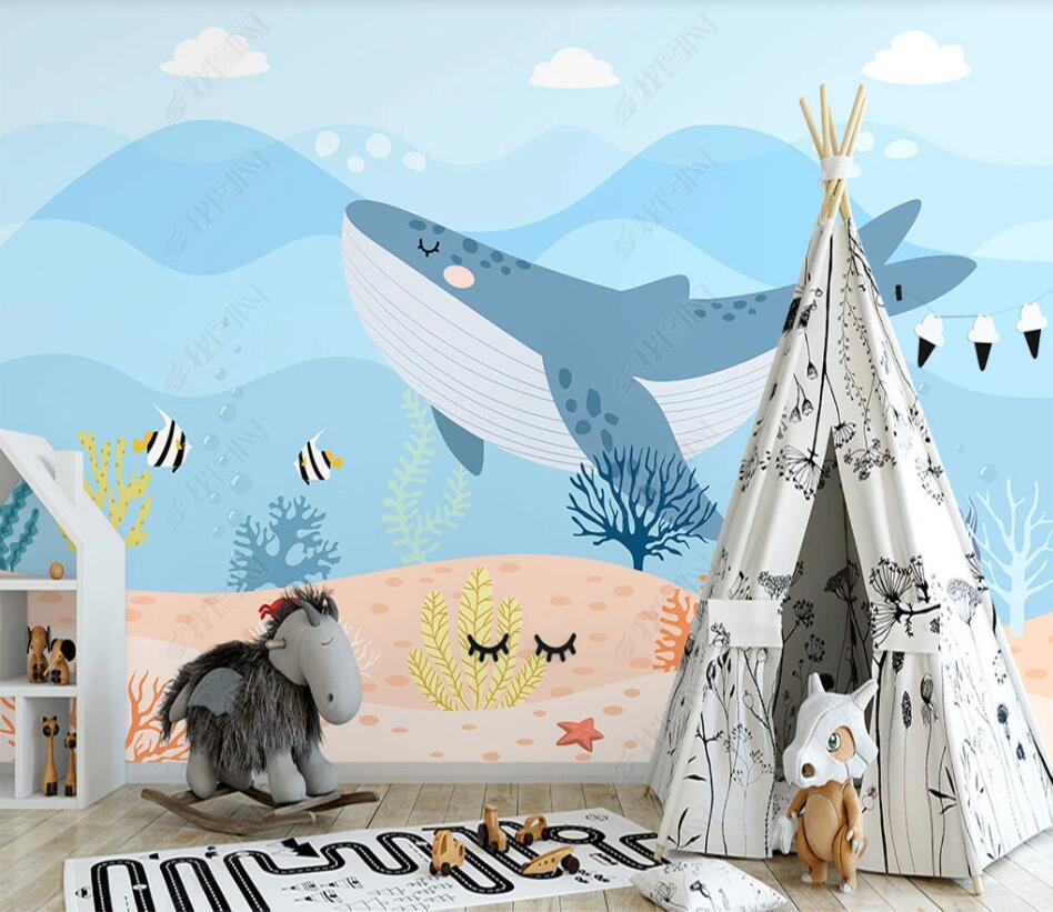 カスタマイズされた壁紙漫画子供の海洋世界クジラ背景壁壁画家の - Planted Aquarium Wallpaper のレビューと価格