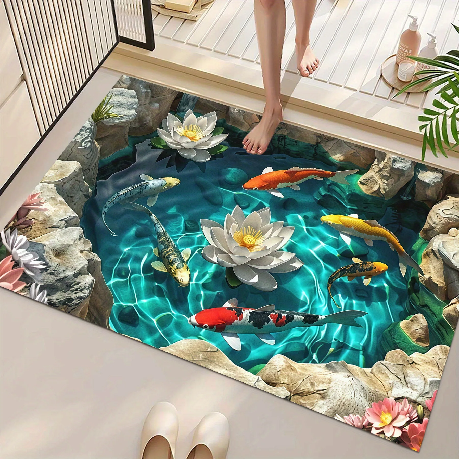 2D鯉魚と蓮の花柄バスマット滑り止め室内フロアマット鮮やかな - Aquarium Plant Echinodorus のレビューと価格